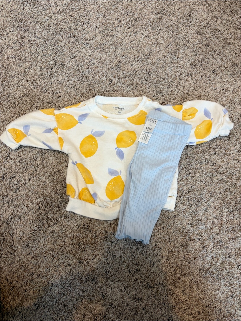 Carter's Lemon Print Top with Light Blue Ribbed Leggings